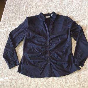 NY&Co Navy ruched button down collard shirt
